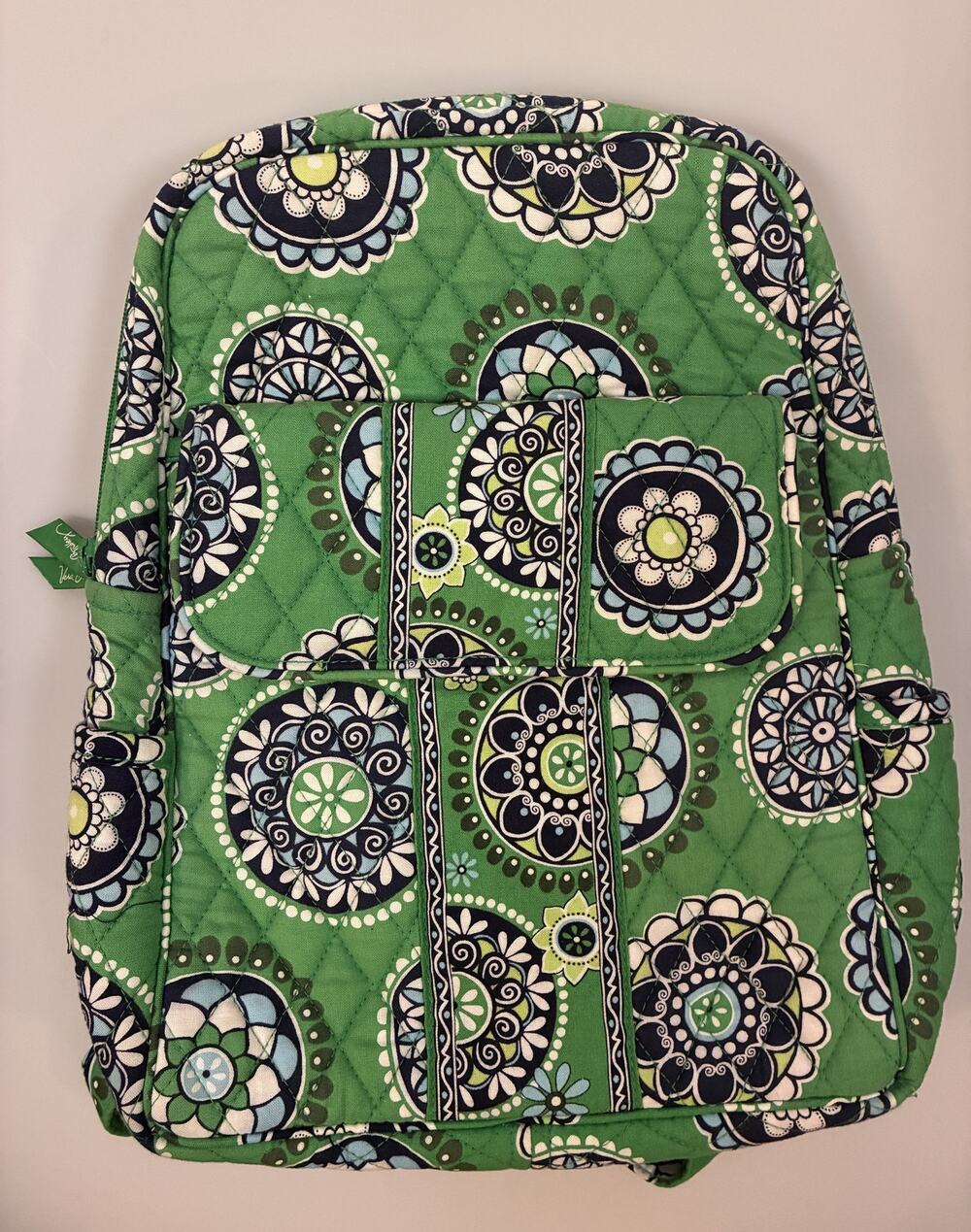 Vera Bradley Quilted Cotton Backpack Green Navy Blue Floral 'Cupcake Green'